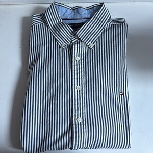 Tommy Hilfiger Black and White Striped Button-Down Shirt